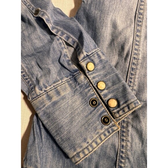 Eddie Bauer Western Shirt Womens Small Blue Denim Pearl Snap Long Sleeve Top - Picture 4 of 14